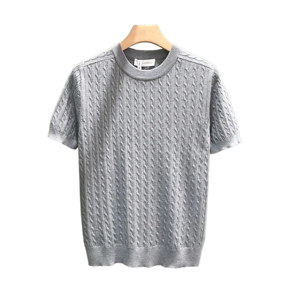 Men's Casual Knit Tshirt - Half-Sleeve Crewneck, Ribbed Texture Tee