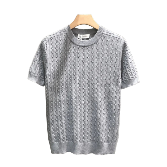 Men's Casual Knit Tshirt - Half-Sleeve Crewneck, Ribbed Texture Tee