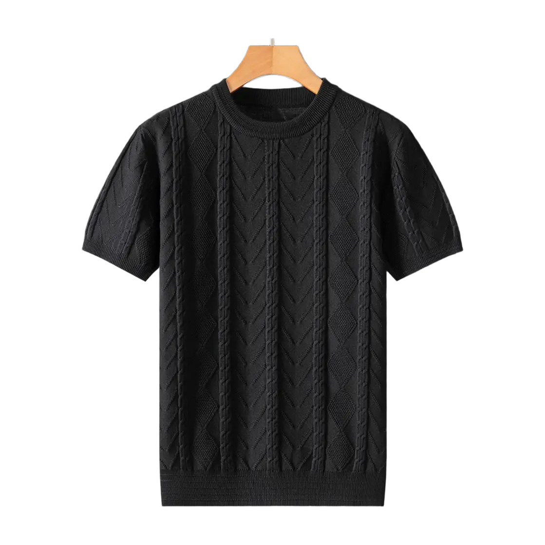 Men'S Premium Jacquard Twist Knit TShirt - Casual Crew Neck, Short Sleeve Knit Fabric Tee
