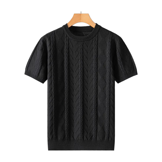 Men'S Premium Jacquard Twist Knit TShirt - Casual Crew Neck, Short Sleeve Knit Fabric Tee
