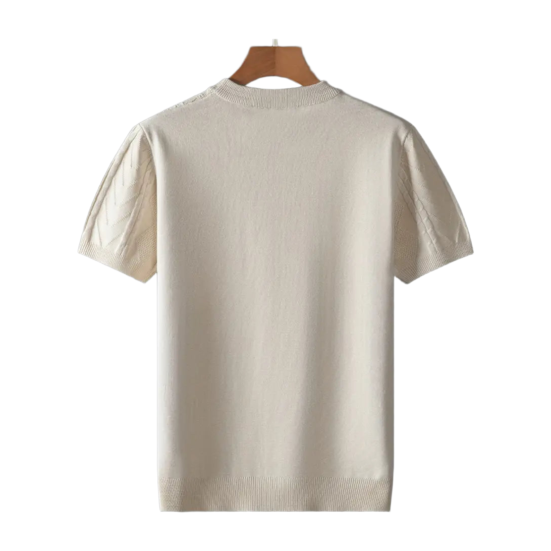 Men'S Premium Jacquard Twist Knit TShirt - Casual Crew Neck, Short Sleeve Knit Fabric Tee