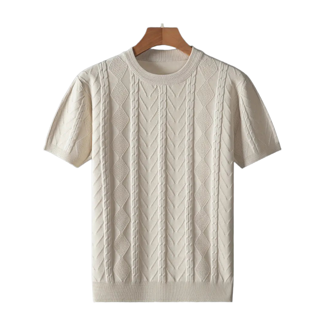Men'S Premium Jacquard Twist Knit TShirt - Casual Crew Neck, Short Sleeve Knit Fabric Tee