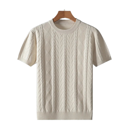 Men'S Premium Jacquard Twist Knit TShirt - Casual Crew Neck, Short Sleeve Knit Fabric Tee