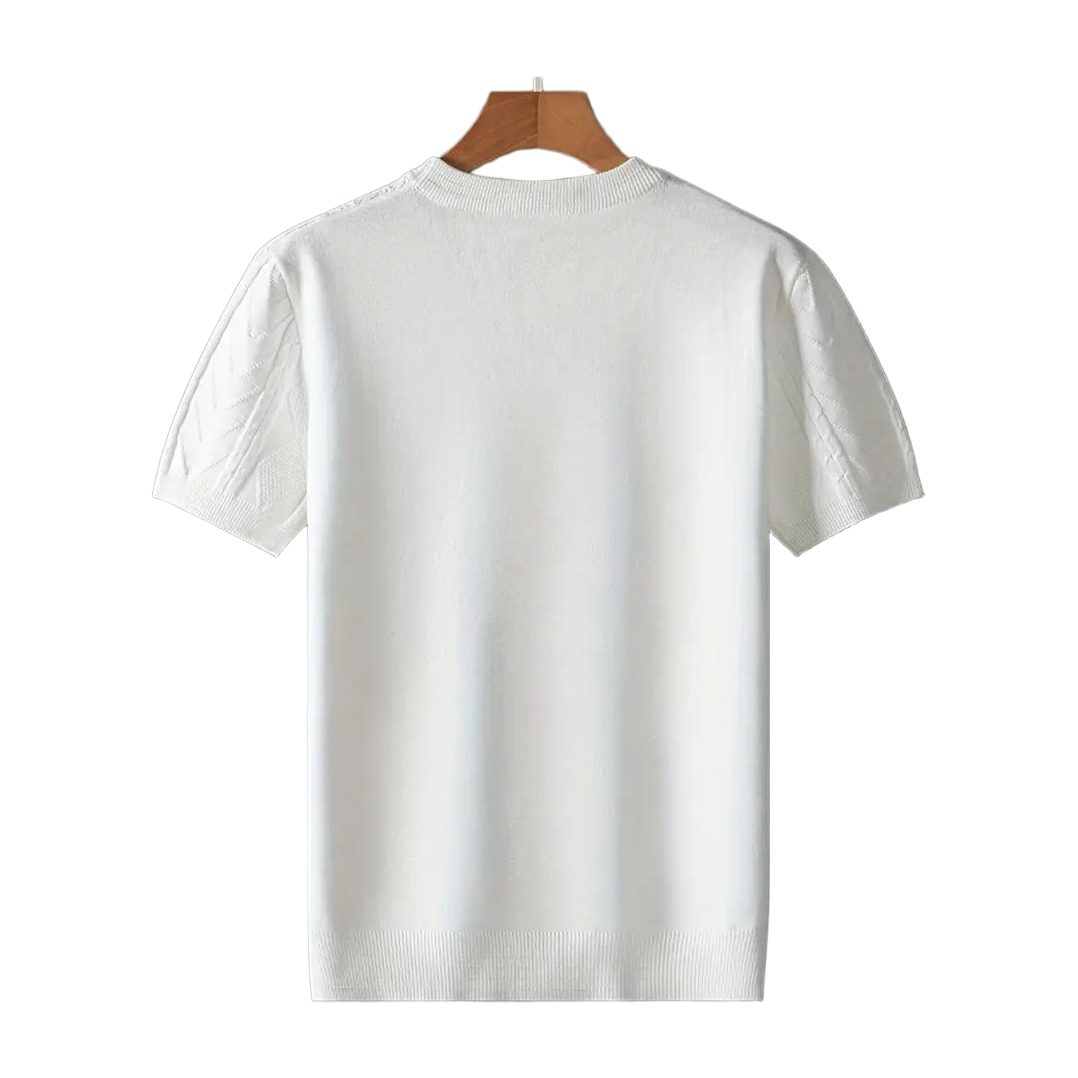 Men'S Premium Jacquard Twist Knit TShirt - Casual Crew Neck, Short Sleeve Knit Fabric Tee