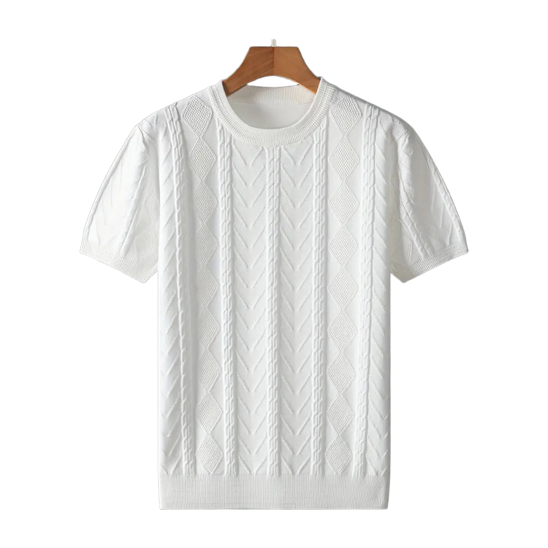 Men'S Premium Jacquard Twist Knit TShirt - Casual Crew Neck, Short Sleeve Knit Fabric Tee