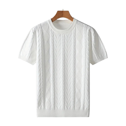 Men'S Premium Jacquard Twist Knit TShirt - Casual Crew Neck, Short Sleeve Knit Fabric Tee