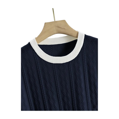 Men's Summer Slim Fit T-Shirt - Breathable Knit Fabric, Solid Color Round Neck Casual Tee