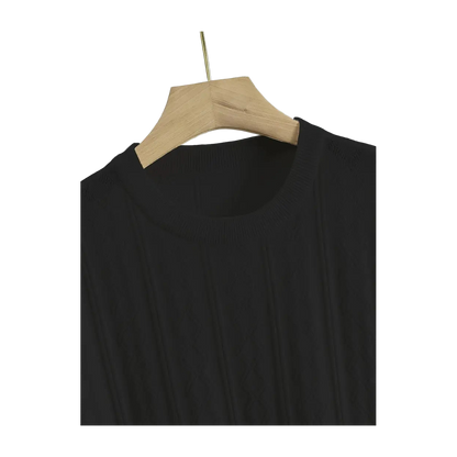 Men's Summer Slim Fit T-Shirt - Breathable Knit Fabric, Solid Color Round Neck Casual Tee