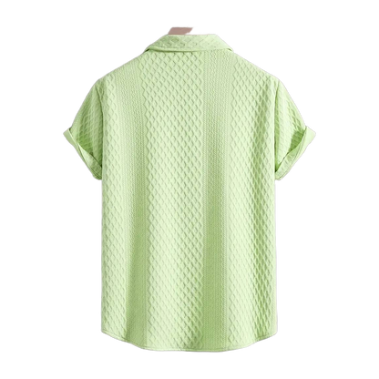 Men'S Vintage-Inspired Short Sleeve Button-Up Shirt - Geometric Texture, Breathable Summer Casual Wear