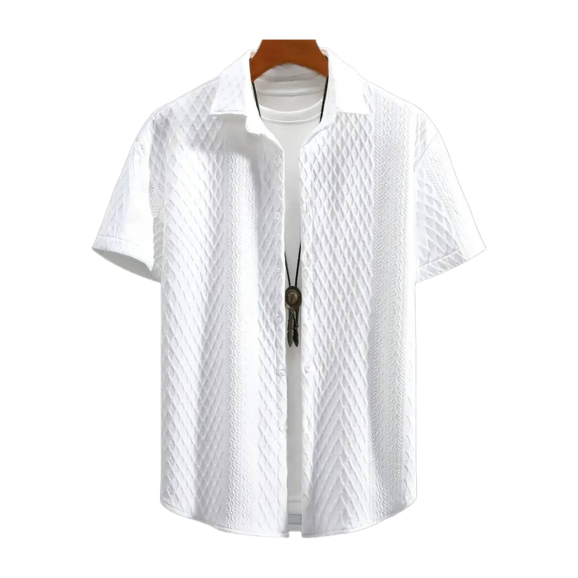Men'S Vintage-Inspired Short Sleeve Button-Up Shirt - Geometric Texture, Breathable Summer Casual Wear