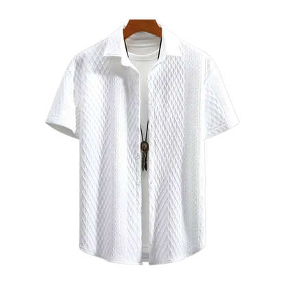 Men'S Vintage-Inspired Short Sleeve Button-Up Shirt - Geometric Texture, Breathable Summer Casual Wear