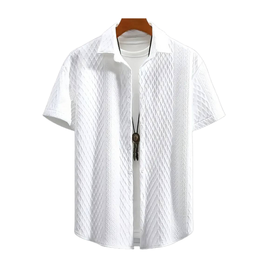 Men'S Vintage-Inspired Short Sleeve Button-Up Shirt - Geometric Texture, Breathable Summer Casual Wear