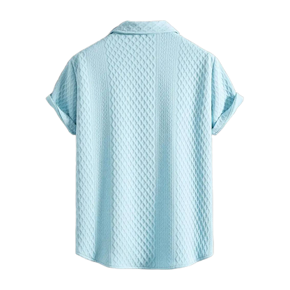 Men'S Vintage-Inspired Short Sleeve Button-Up Shirt - Geometric Texture, Breathable Summer Casual Wear