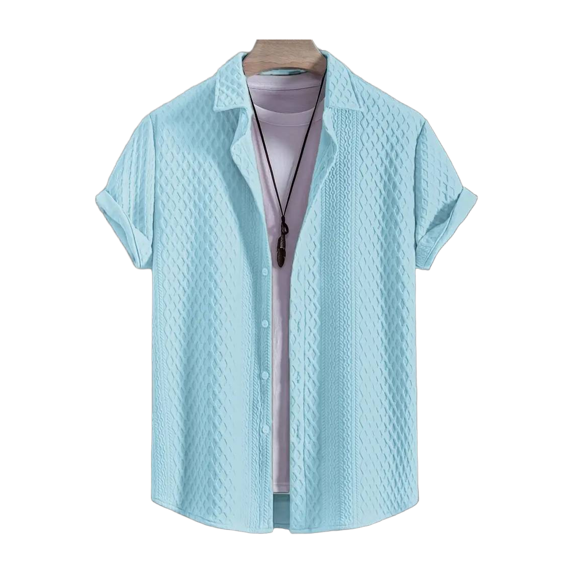 Men'S Vintage-Inspired Short Sleeve Button-Up Shirt - Geometric Texture, Breathable Summer Casual Wear