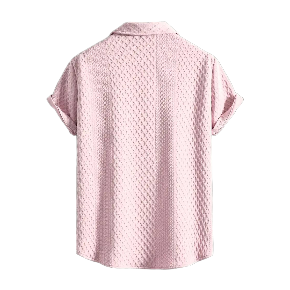 Men'S Vintage-Inspired Short Sleeve Button-Up Shirt - Geometric Texture, Breathable Summer Casual Wear