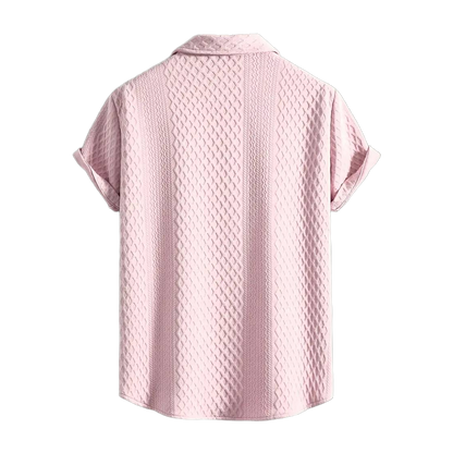 Men'S Vintage-Inspired Short Sleeve Button-Up Shirt - Geometric Texture, Breathable Summer Casual Wear