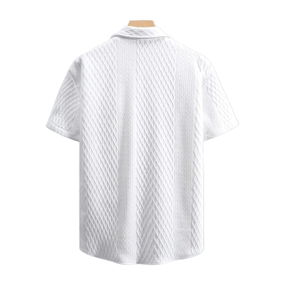 Men'S Vintage-Inspired Short Sleeve Button-Up Shirt - Geometric Texture, Breathable Summer Casual Wear