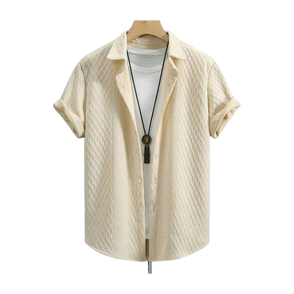 Men'S Vintage-Inspired Short Sleeve Button-Up Shirt - Geometric Texture, Breathable Summer Casual Wear