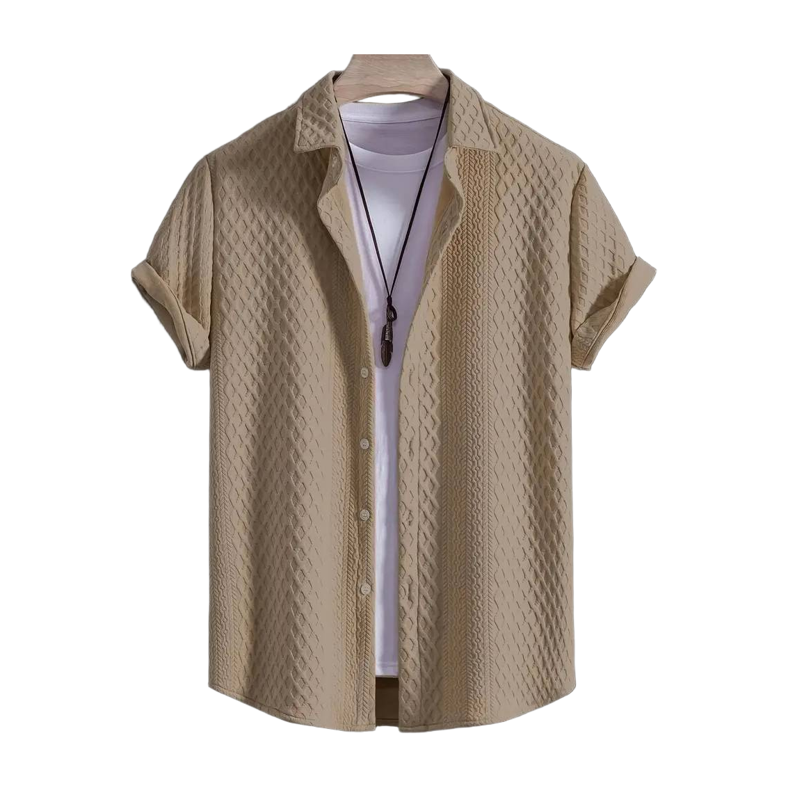 Men'S Vintage-Inspired Short Sleeve Button-Up Shirt - Geometric Texture, Breathable Summer Casual Wear