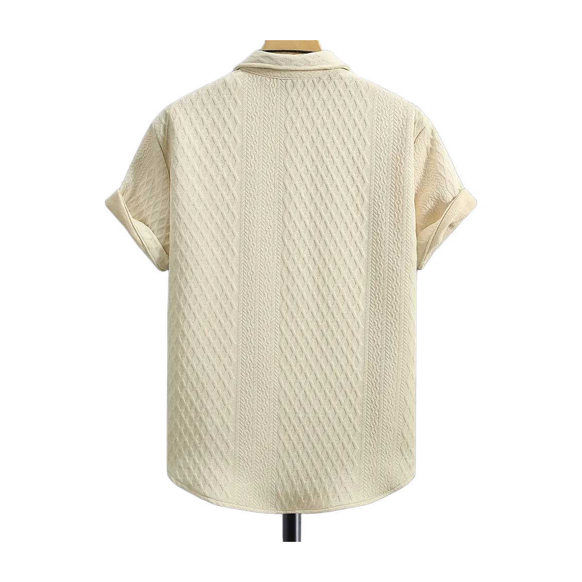 Men'S Vintage-Inspired Short Sleeve Button-Up Shirt - Geometric Texture, Breathable Summer Casual Wear