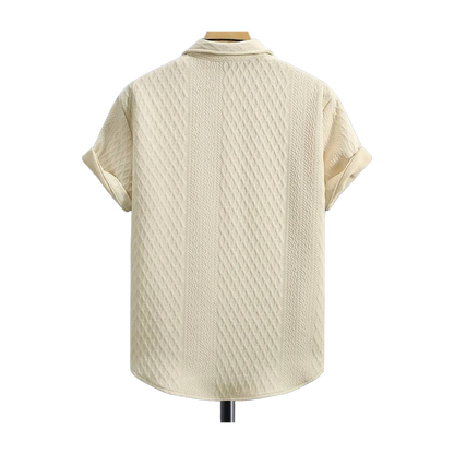 Men'S Vintage-Inspired Short Sleeve Button-Up Shirt - Geometric Texture, Breathable Summer Casual Wear