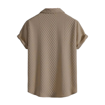 Men'S Vintage-Inspired Short Sleeve Button-Up Shirt - Geometric Texture, Breathable Summer Casual Wear