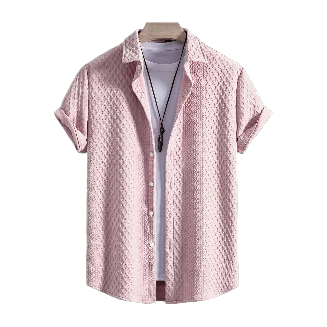 Men'S Vintage-Inspired Short Sleeve Button-Up Shirt - Geometric Texture, Breathable Summer Casual Wear