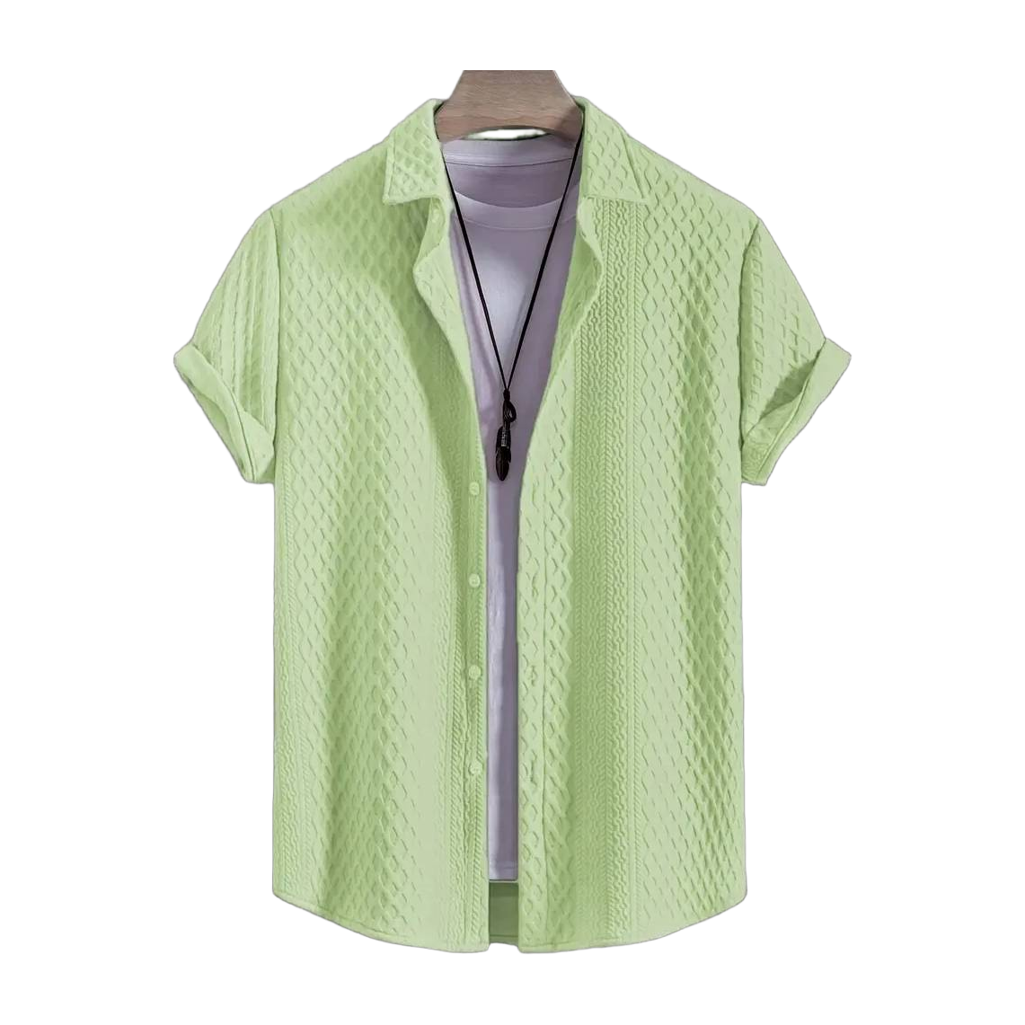 Men'S Vintage-Inspired Short Sleeve Button-Up Shirt - Geometric Texture, Breathable Summer Casual Wear