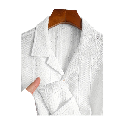 Soft Breathable Jacquard Knit Cuban Collar Shirt for Men