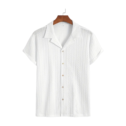 Soft Breathable Jacquard Knit Cuban Collar Shirt for Men
