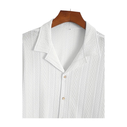 Soft Breathable Jacquard Knit Cuban Collar Shirt for Men