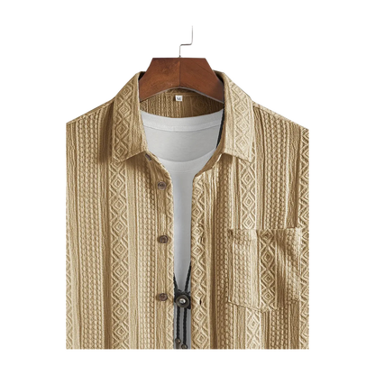 Solid Color Textured Casual Men's Short Sleeve Shirt