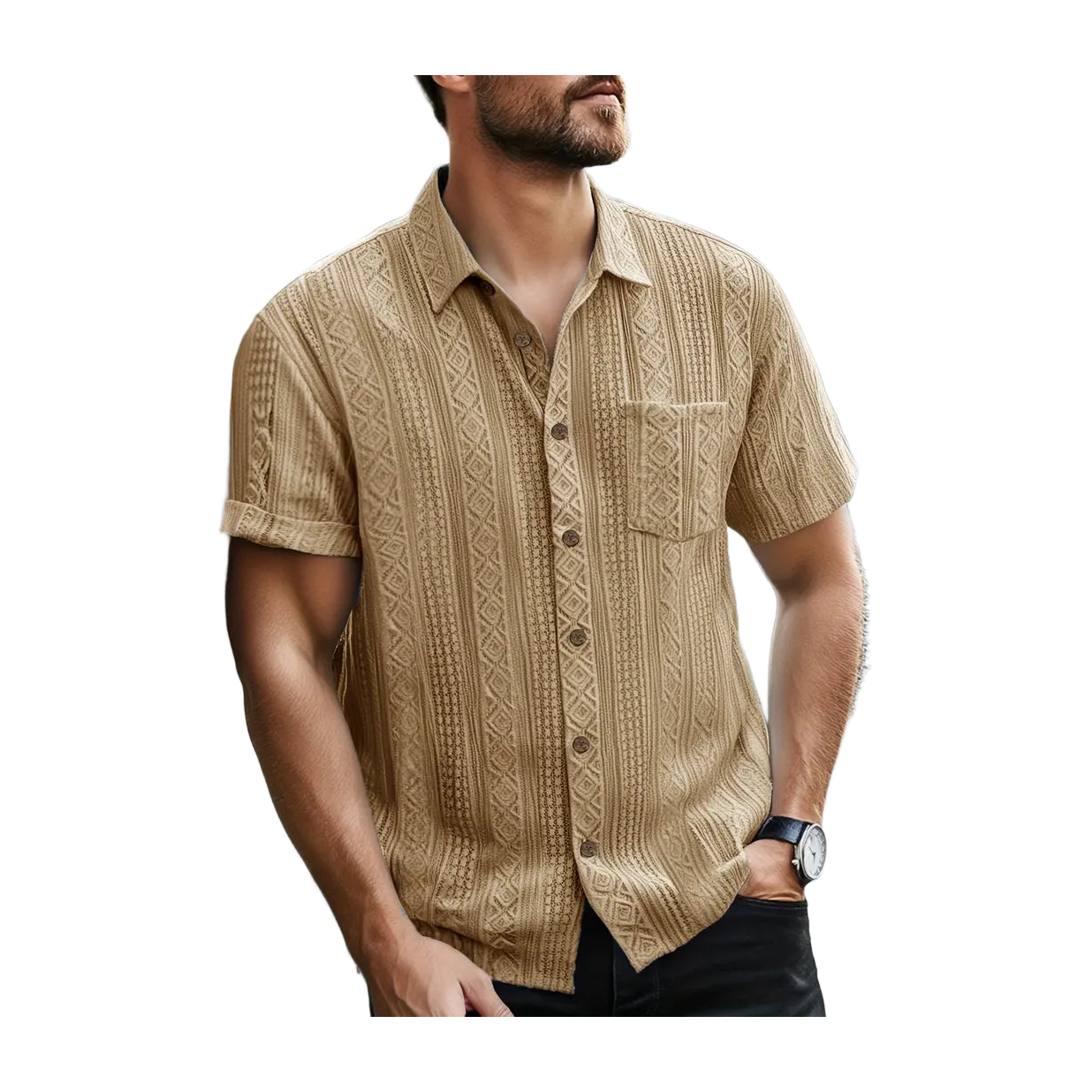 Solid Color Textured Casual Men's Short Sleeve Shirt