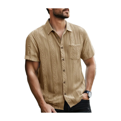 Solid Color Textured Casual Men's Short Sleeve Shirt