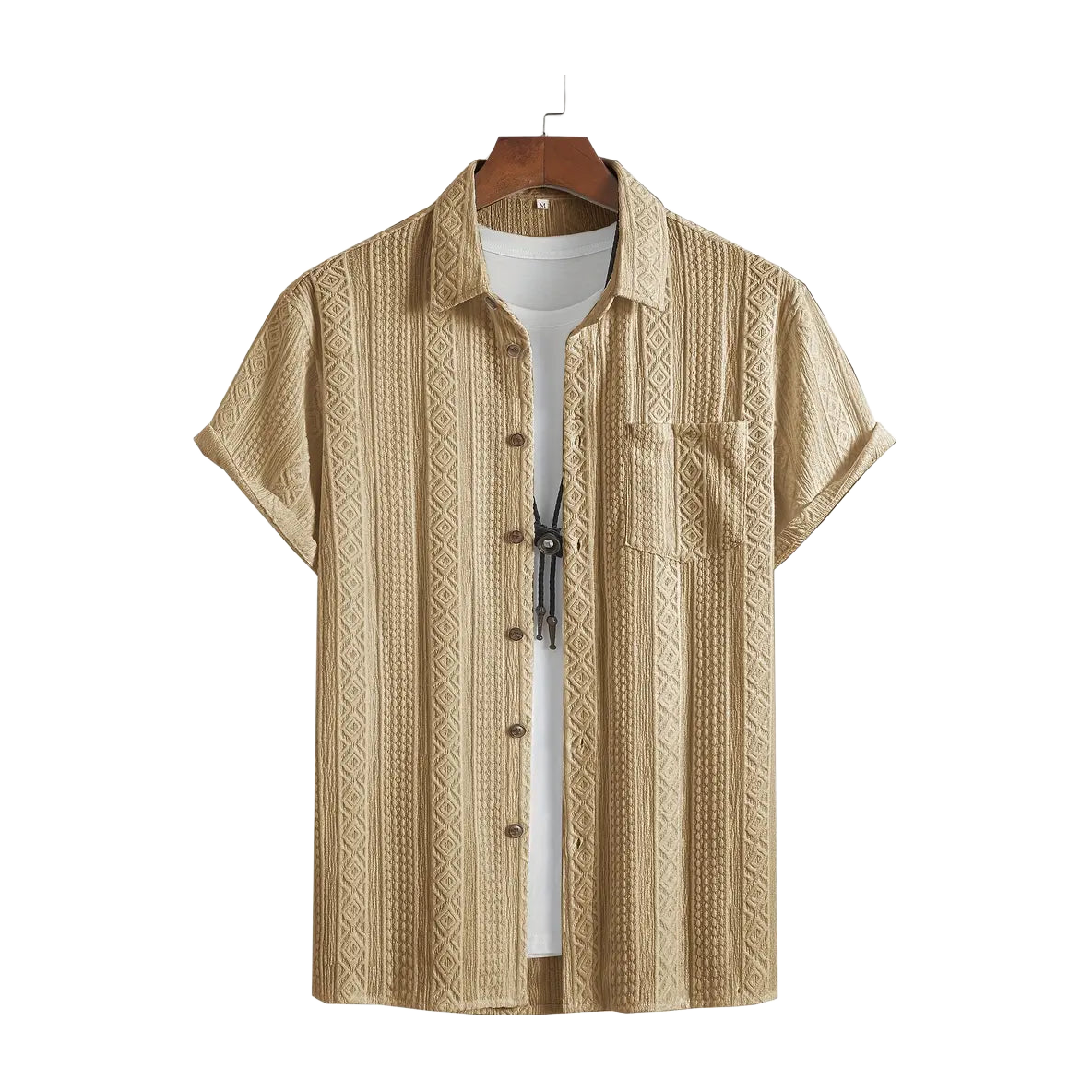 Solid Color Textured Casual Men's Short Sleeve Shirt