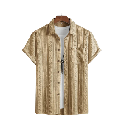 Solid Color Textured Casual Men's Short Sleeve Shirt