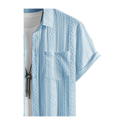 Solid Color Textured Casual Men's Short Sleeve Shirt