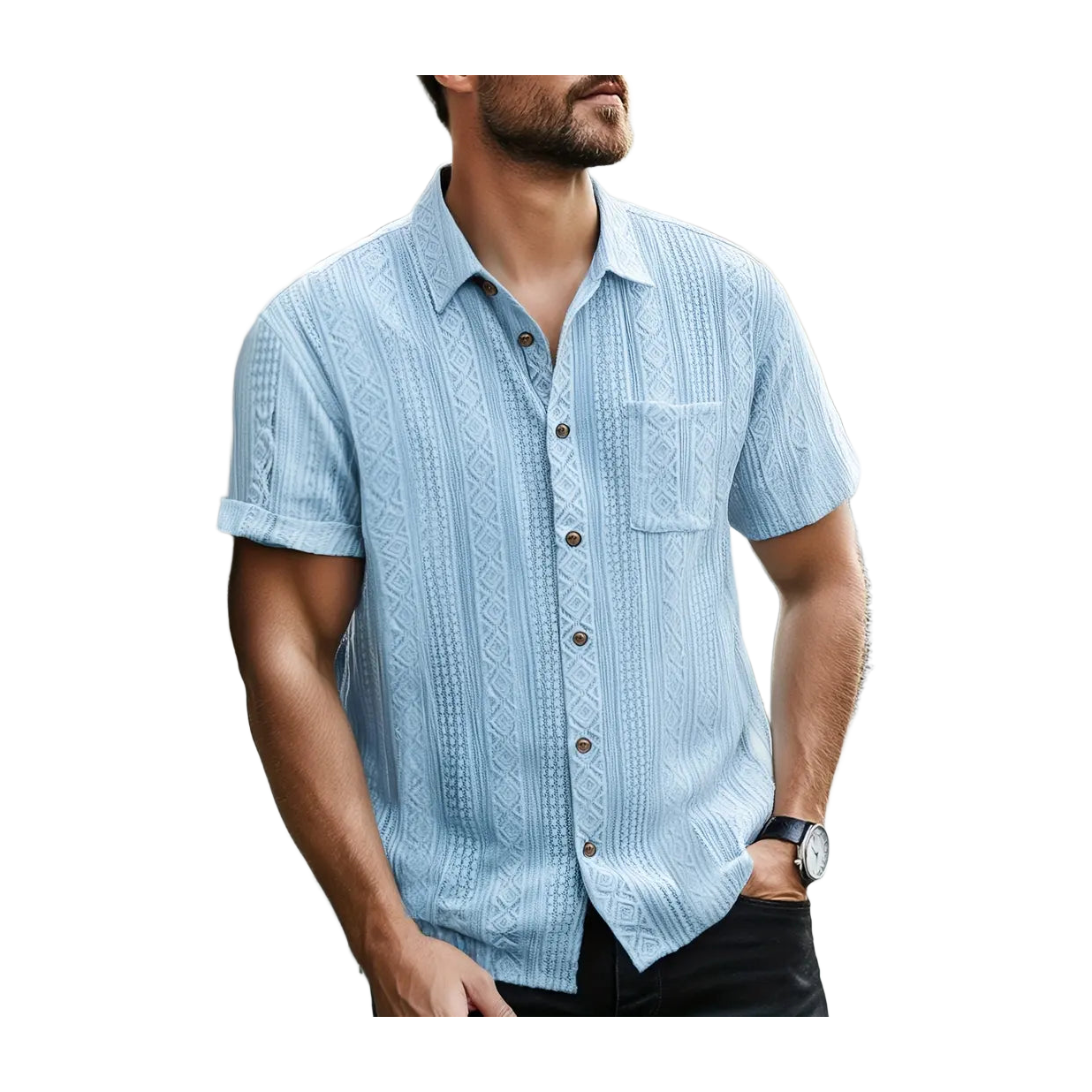 Solid Color Textured Casual Men's Short Sleeve Shirt