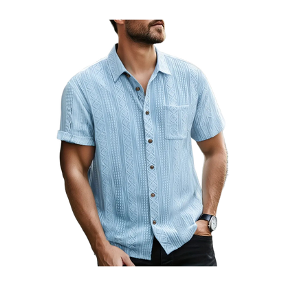 Solid Color Textured Casual Men's Short Sleeve Shirt