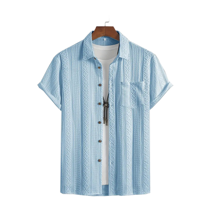 Solid Color Textured Casual Men's Short Sleeve Shirt