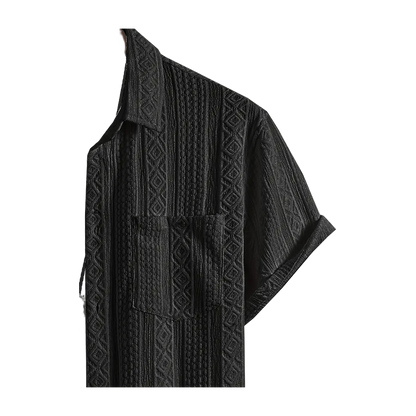 Solid Color Textured Casual Men's Short Sleeve Shirt