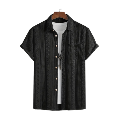 Solid Color Textured Casual Men's Short Sleeve Shirt