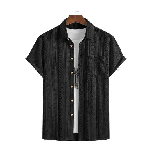 Solid Color Textured Casual Men's Short Sleeve Shirt