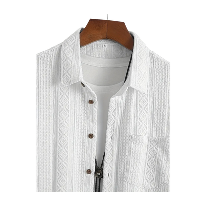 Solid Color Textured Casual Men's Short Sleeve Shirt