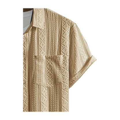 Solid Color Textured Casual Men's Short Sleeve Shirt