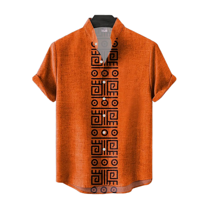 Aztec Cipher Orange Band Collar Shirt