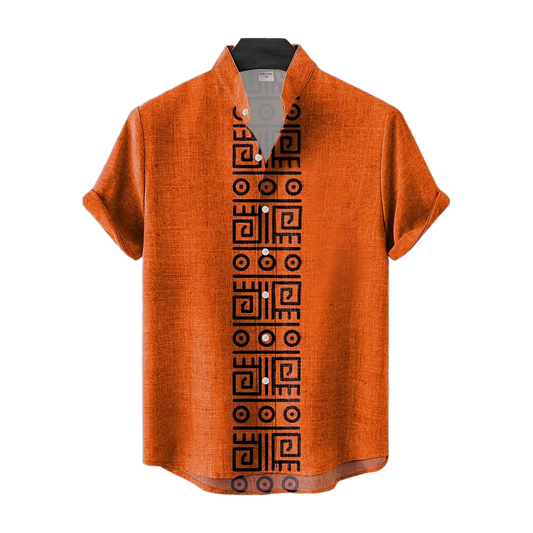 Aztec Cipher Orange Band Collar Shirt